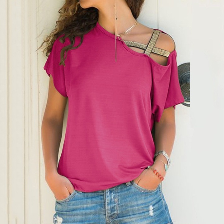 S-5XL short sleeve cross belt tops t shirt summer spring casual leisure loose tops t shirt plus size