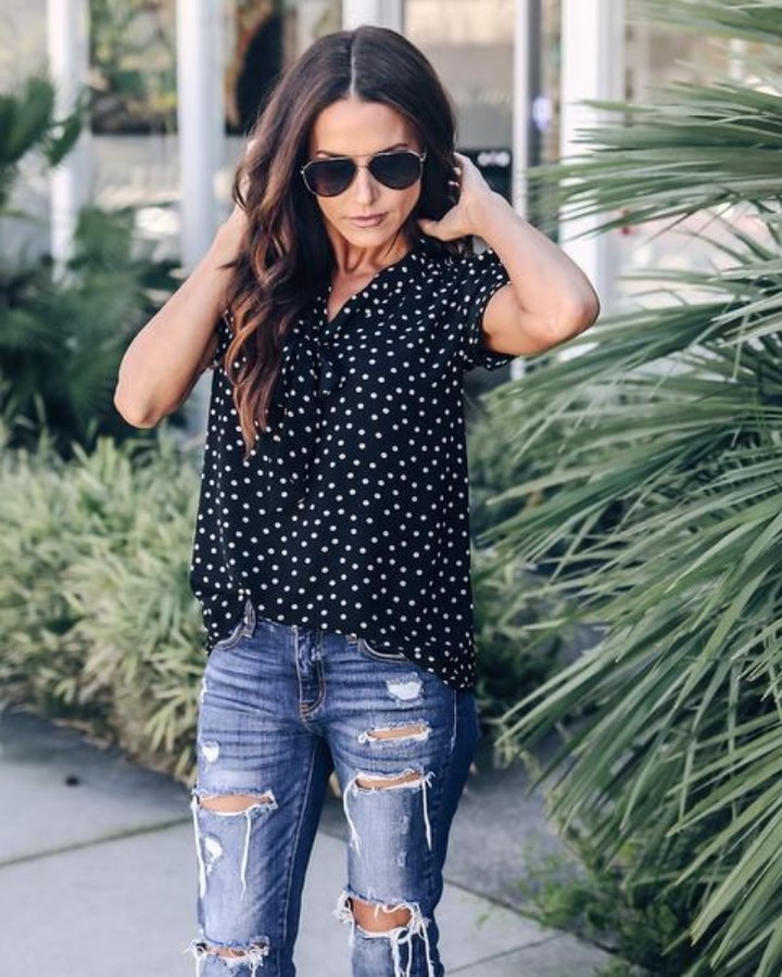 women chiffon loose dot shirt v neck short sleeve tops t shirt summer spring casual top t shirt