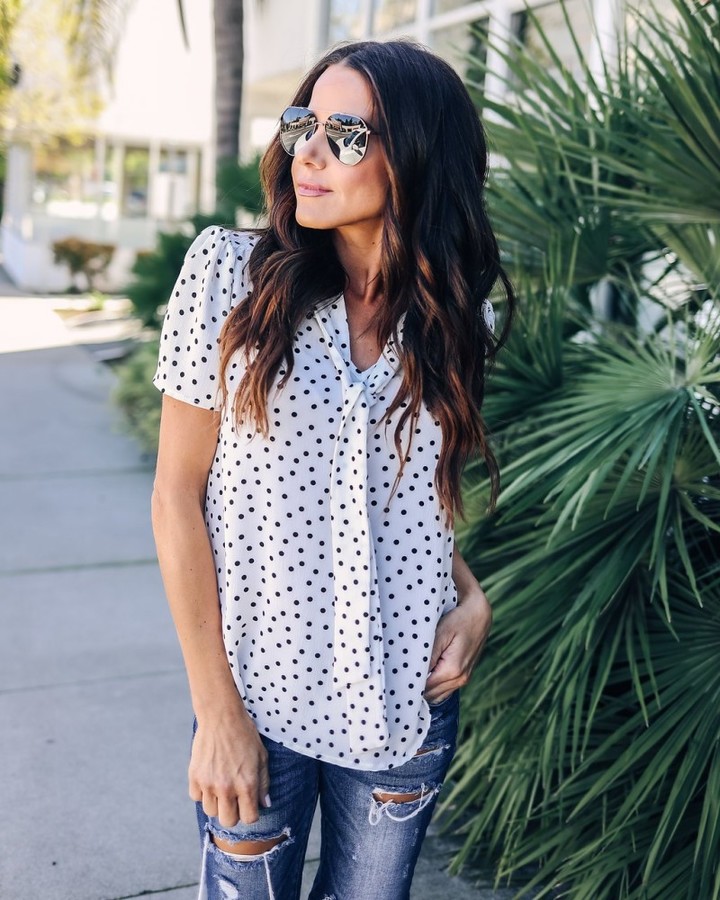 women chiffon loose dot shirt v neck short sleeve tops t shirt summer spring casual top t shirt