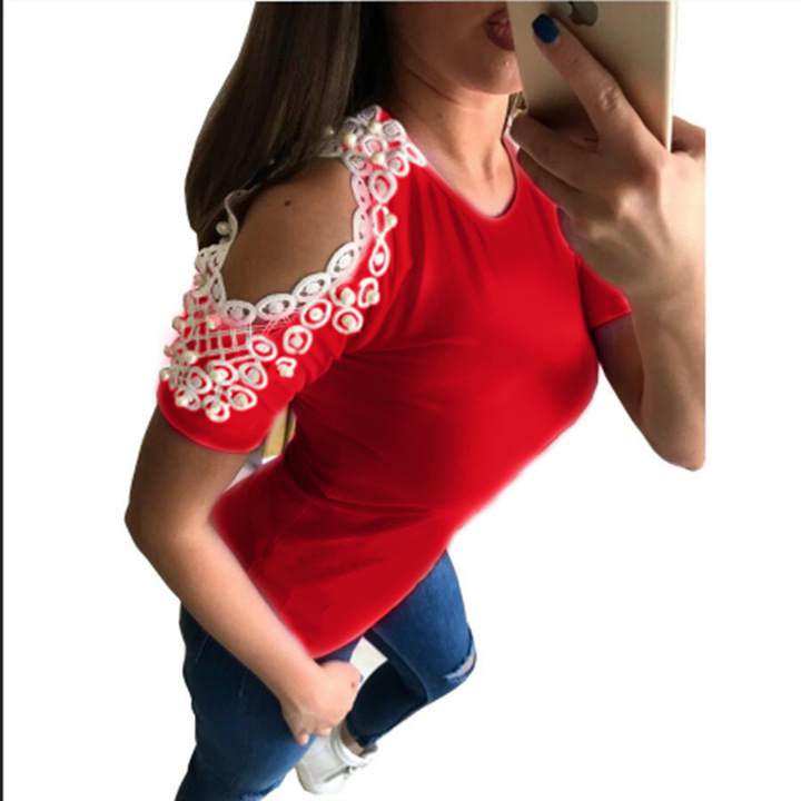 women o neck patchwork t shirt tops off shoulder spring summer casual leisure tops t shirt