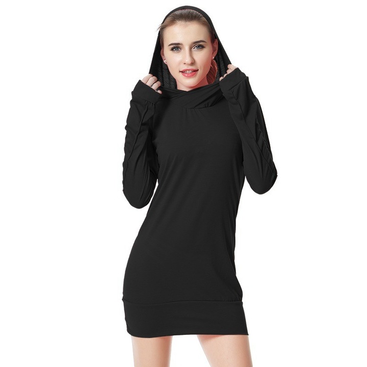 women new spring autumn hooded dress lady long sleeve spring autumn short pure color mini dress