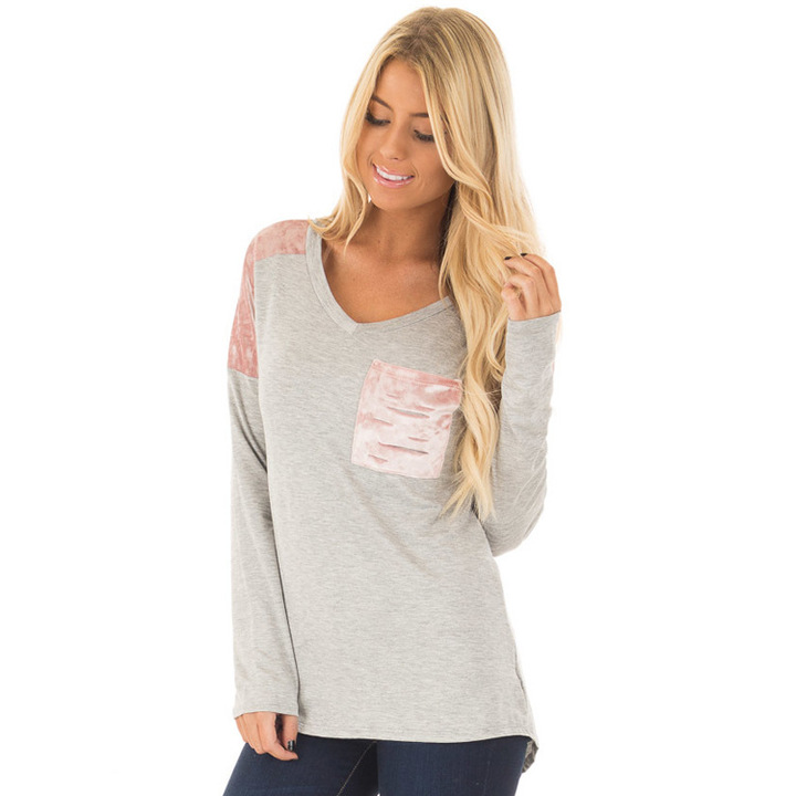 women new autumn spring t shirt v neck long sleeve t shirt tops casual simple style top t shirt