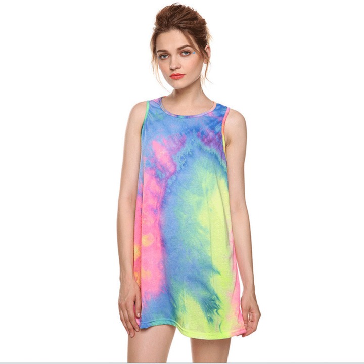 women o neck sleeveless dress summer holiday casual mini dress seaside floral print short dress