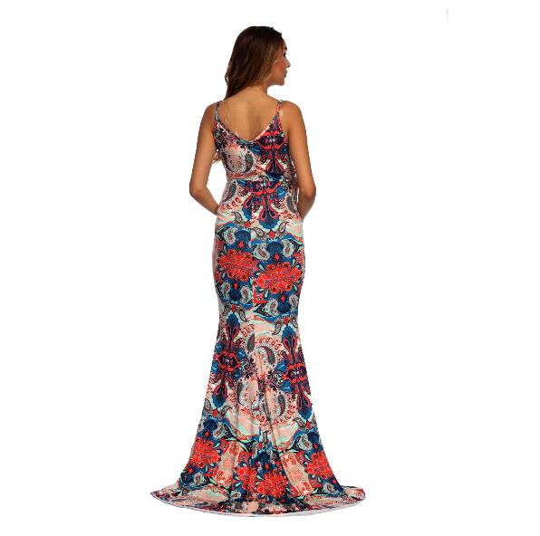 women v neck ruffles dress strap sleeveless long dress summer holiday party floral print maxi dresss