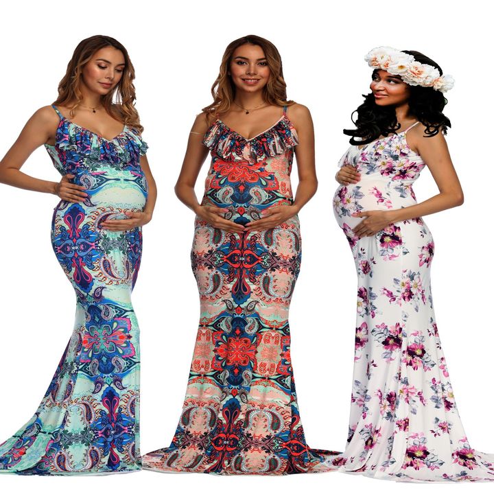 women v neck ruffles dress strap sleeveless long dress summer holiday party floral print maxi dresss