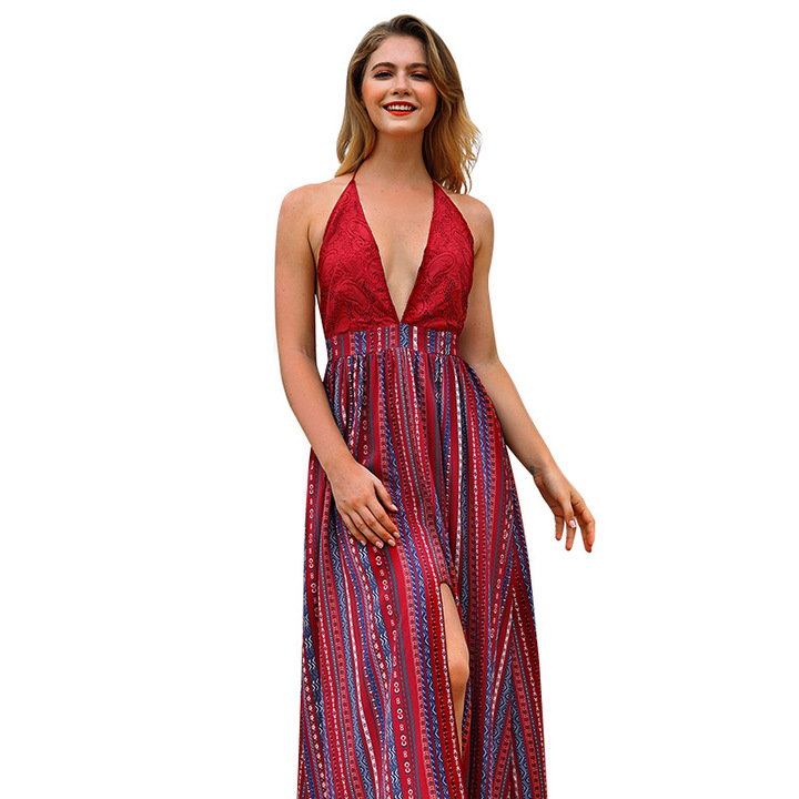 new summer strap backless dress lady striped dress vintage summer holiday long backless maxi dress
