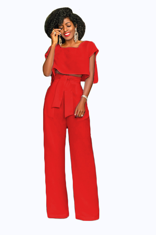 women sexy Leggings o-neck short tops full length pant two piece set wide leg pants trousers set