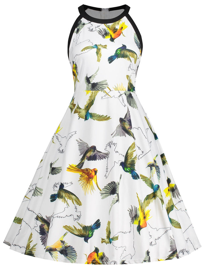 vintage halter sleeveless off the shoulder print dress summer elegant party work dress plus size