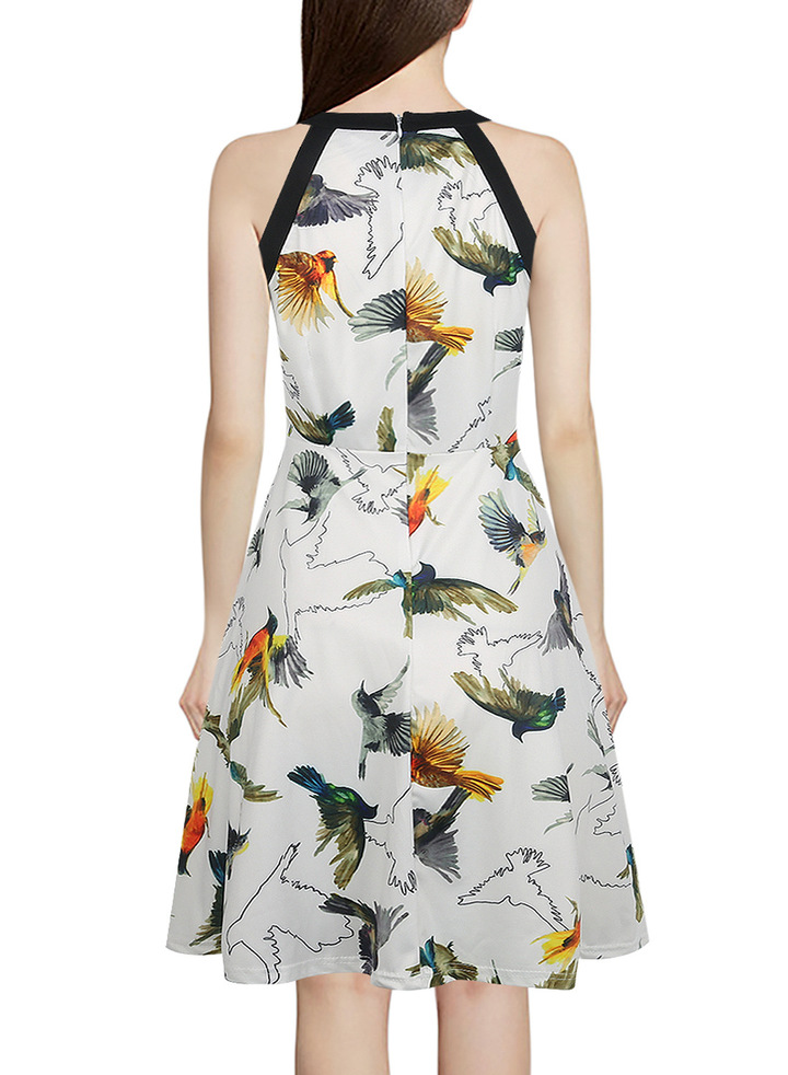 vintage halter sleeveless off the shoulder print dress summer elegant party work dress plus size