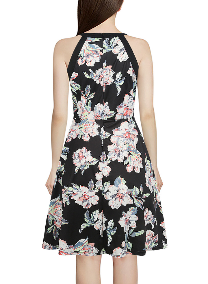 vintage halter sleeveless off the shoulder print dress summer elegant party work dress plus size