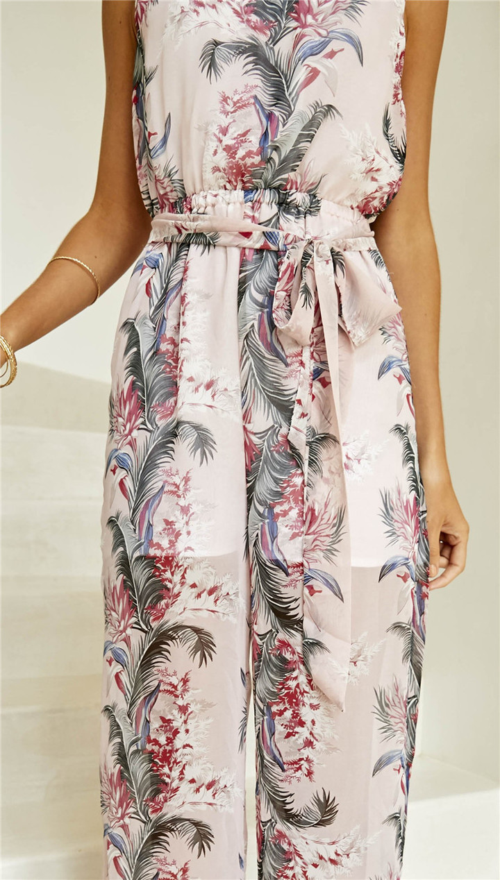 Women sexy Chiffon wide leg pant print jumpsuit lady work office leisure panties jumpsuit brand