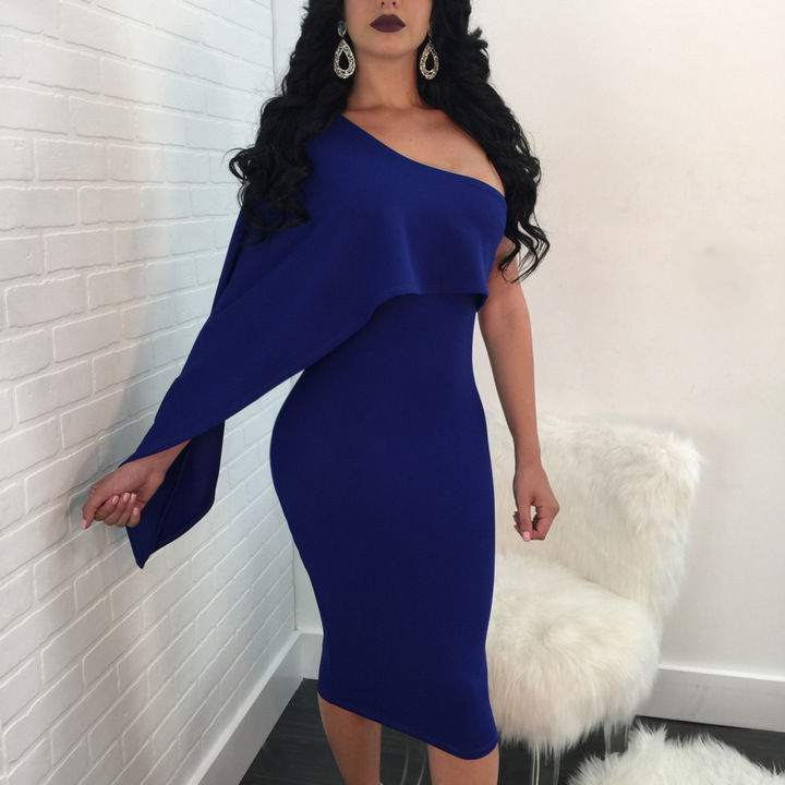 women empire one-shoulder knee-length sleeveless dress lady holiday evening party spring dress