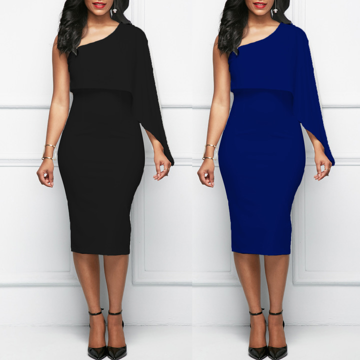 women empire one-shoulder knee-length sleeveless dress lady holiday evening party spring dress