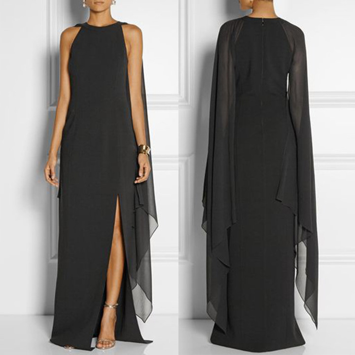 new long loose chiffon dress pure color batwing sleeve dress night club evening party maxi dress