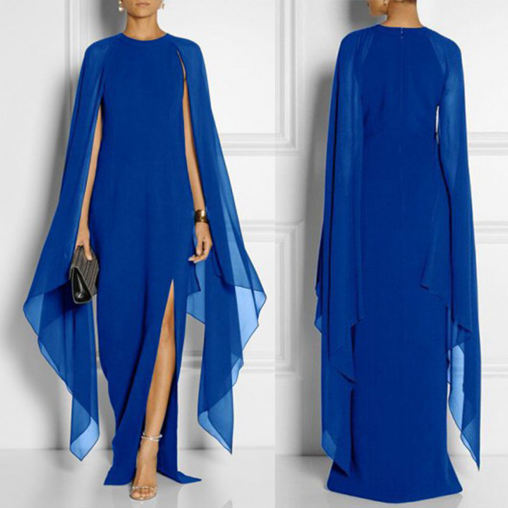 new long loose chiffon dress pure color batwing sleeve dress night club evening party maxi dress