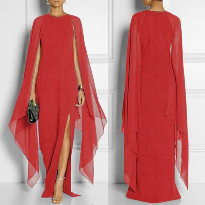 new long loose chiffon dress pure color batwing sleeve dress night club evening party maxi dress