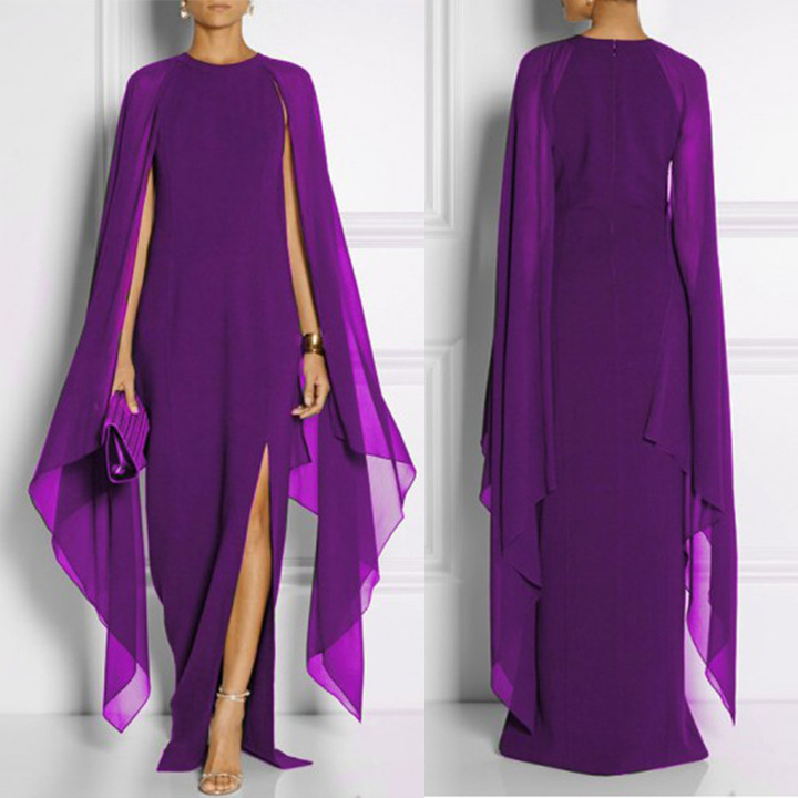 new long loose chiffon dress pure color batwing sleeve dress night club evening party maxi dress