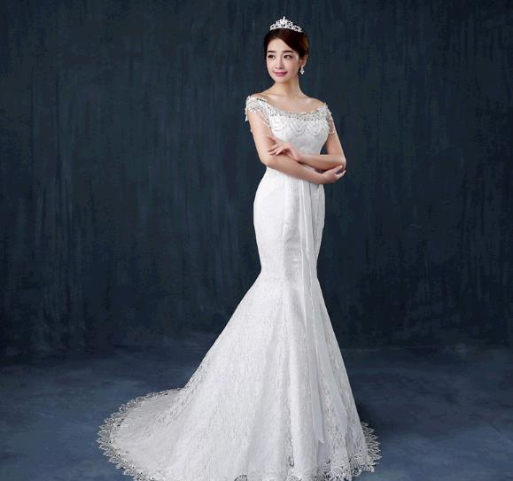 QUEEN Popular new high quality fishtail wedding bride dress shoulder slim slimming tail dress