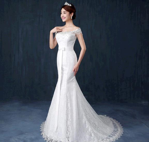 QUEEN Popular new high quality fishtail wedding bride dress shoulder slim slimming tail dress