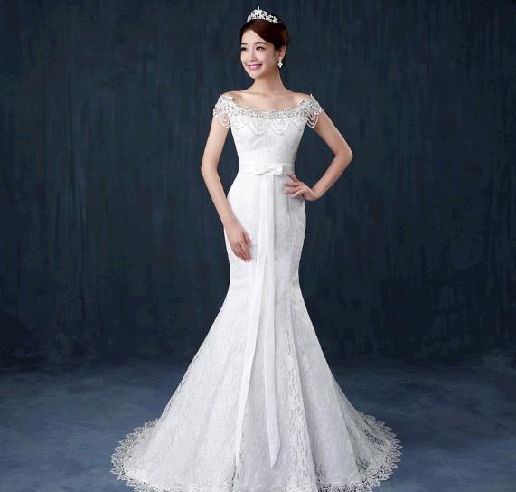 QUEEN Popular new high quality fishtail wedding bride dress shoulder slim slimming tail dress
