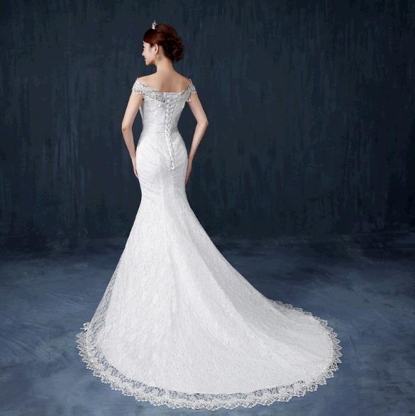QUEEN Popular new high quality fishtail wedding bride dress shoulder slim slimming tail dress