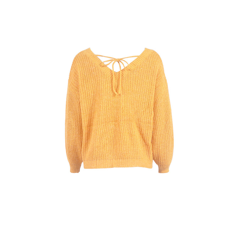 autumn winter v neck long sleeve sweater tops loose casual leisure backless tops sweater