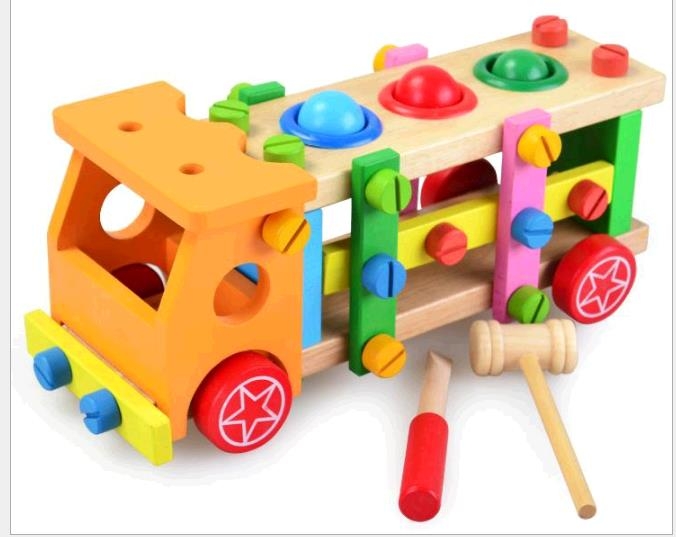 Children disassembly nut Toy Puzzle Toy Wooden Toy knock ball screw car