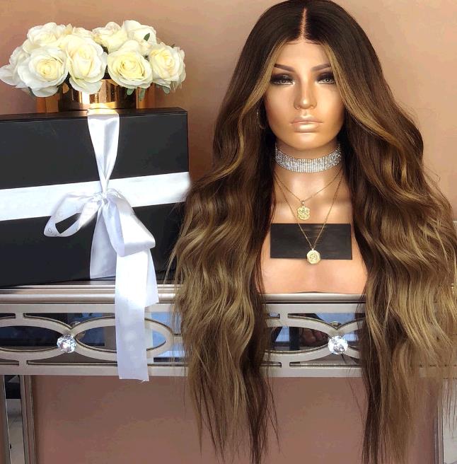 Women Gradually Brown Long Curly Hair Straight Hair Large Wave Hair Wigs