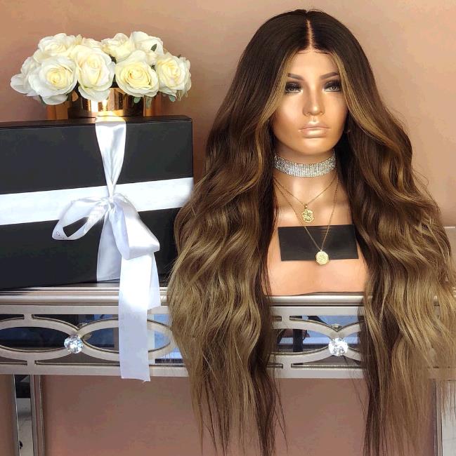 Women Gradually Brown Long Curly Hair Straight Hair Large Wave Hair Wigs