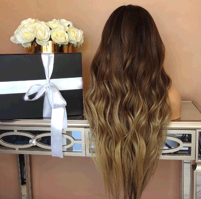 Women Gradually Brown Long Curly Hair Straight Hair Large Wave Hair Wigs