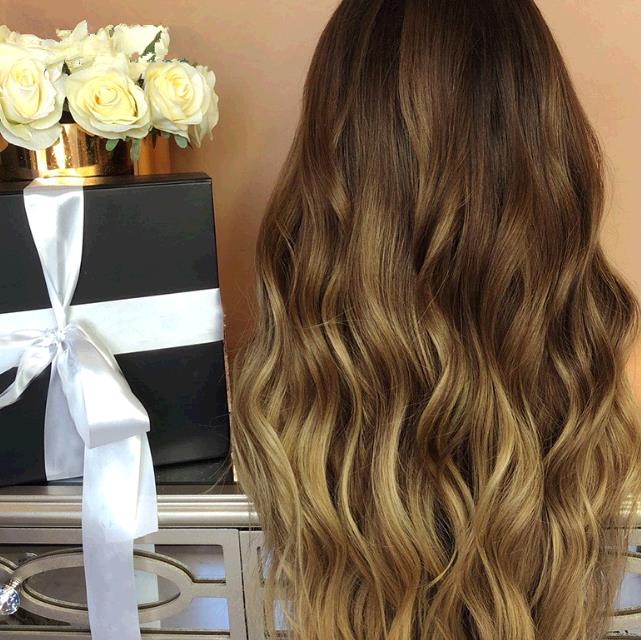 Women Gradually Brown Long Curly Hair Straight Hair Large Wave Hair Wigs