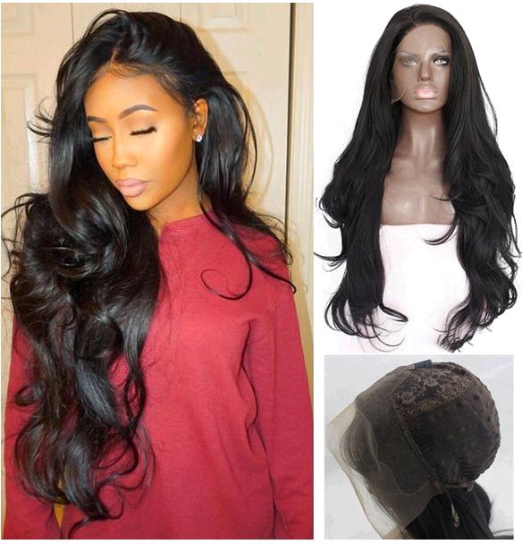 Black natural wig curvature high-grade chemical fibre front lace wig hand hook black wig