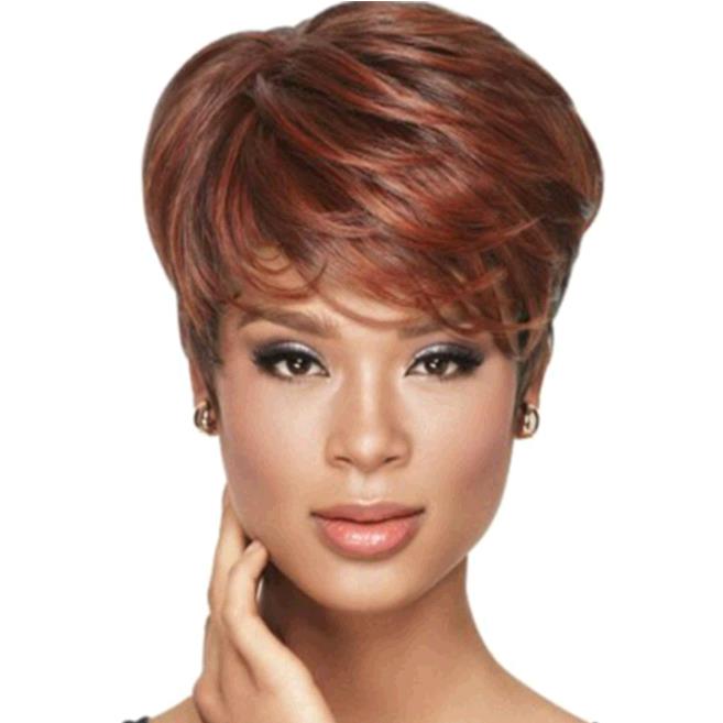 Fashionable women brown wigs sloping bangs fluffy short curly hair covers wig