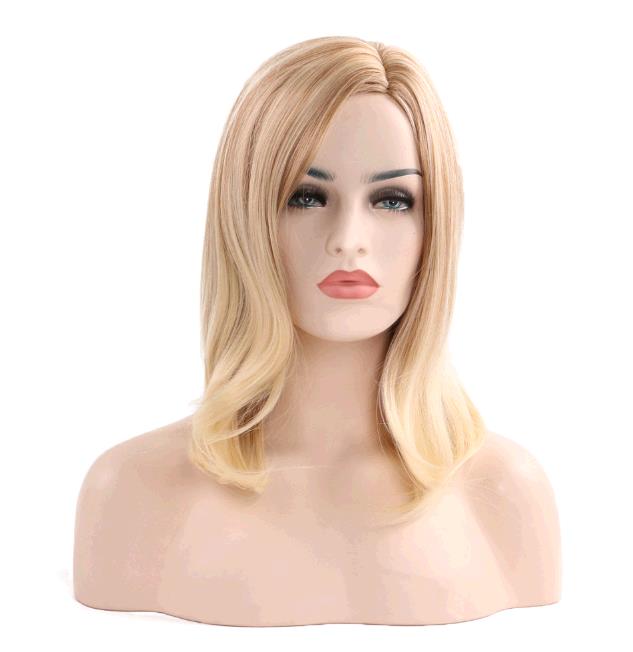 Fashion Golden Medium Long Hair Wig Lady Party Head Cover Wigs