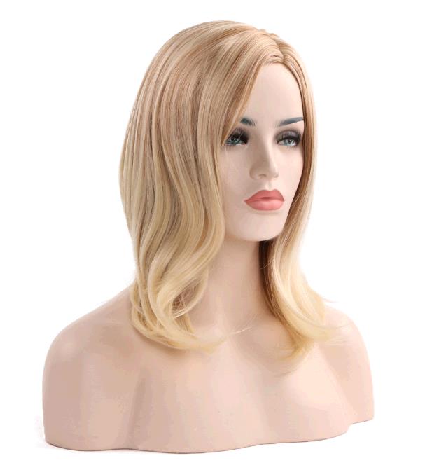Fashion Golden Medium Long Hair Wig Lady Party Head Cover Wigs