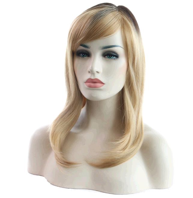 Wig Fashion Ladies Slant Liuhai Medium Long Hair Golden Headset Wigs