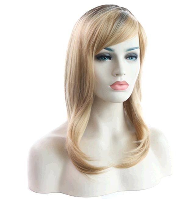 Wig Fashion Ladies Slant Liuhai Medium Long Hair Golden Headset Wigs