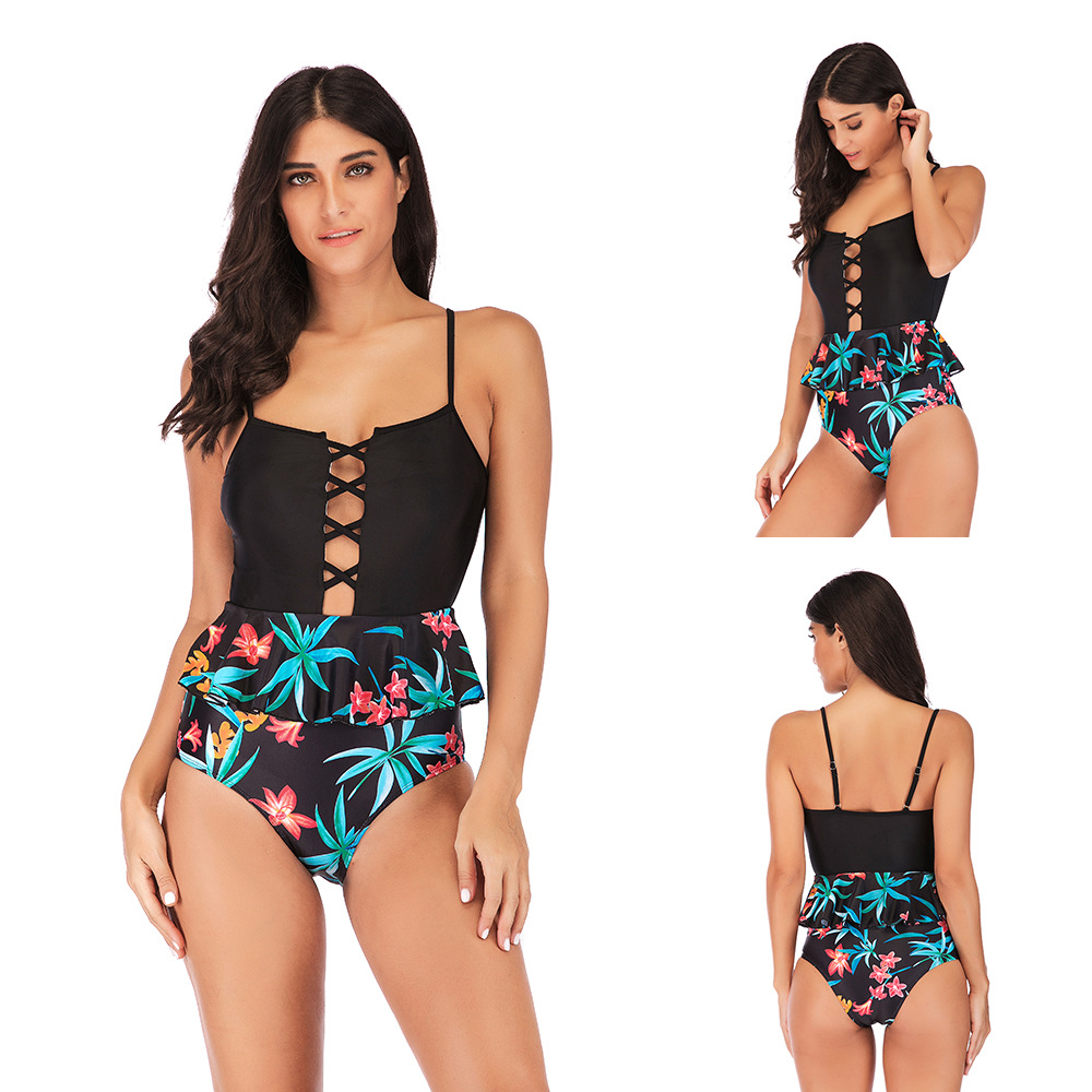 Large Size Lotus Leaf Edge Swimming Suits one piece swimwear swimsuit plus size