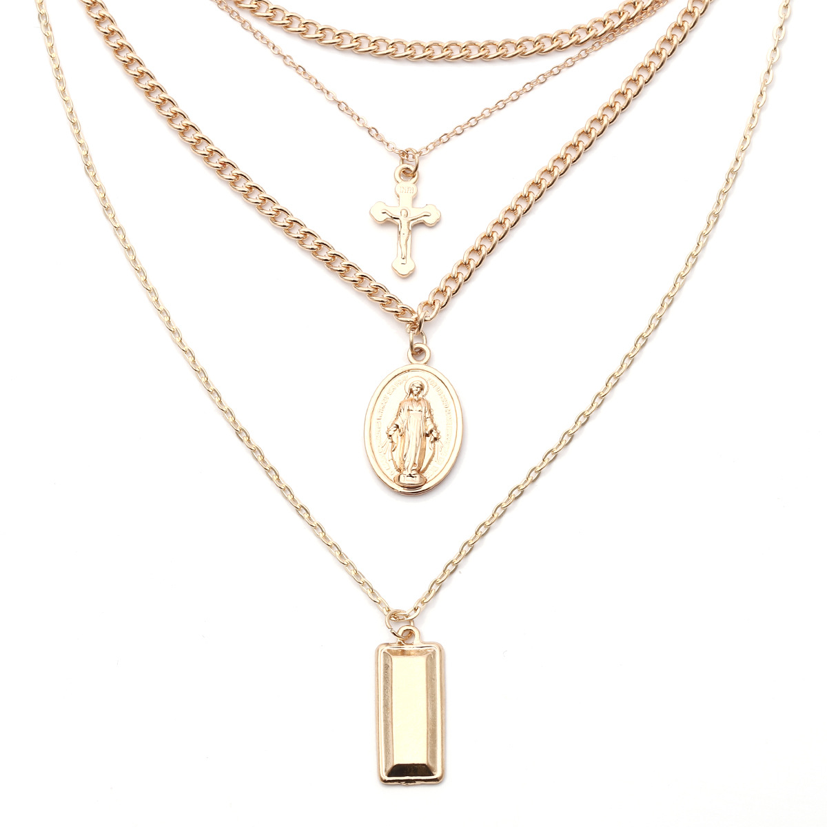 Retro-exaggerated personality Eurofane necklace multi-layer Pendant Notre Dame Cross necklace