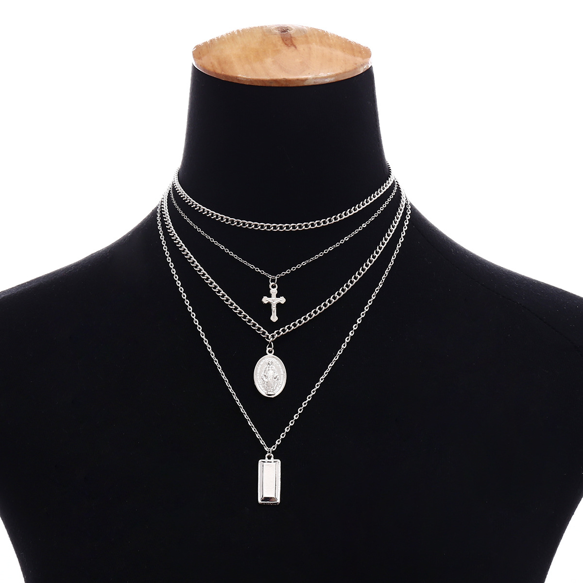 Retro-exaggerated personality Eurofane necklace multi-layer Pendant Notre Dame Cross necklace