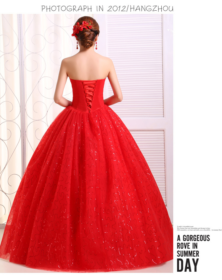 Autumn new big red plaid bride strapless wedding dress large size fluffy maxi wedding dress