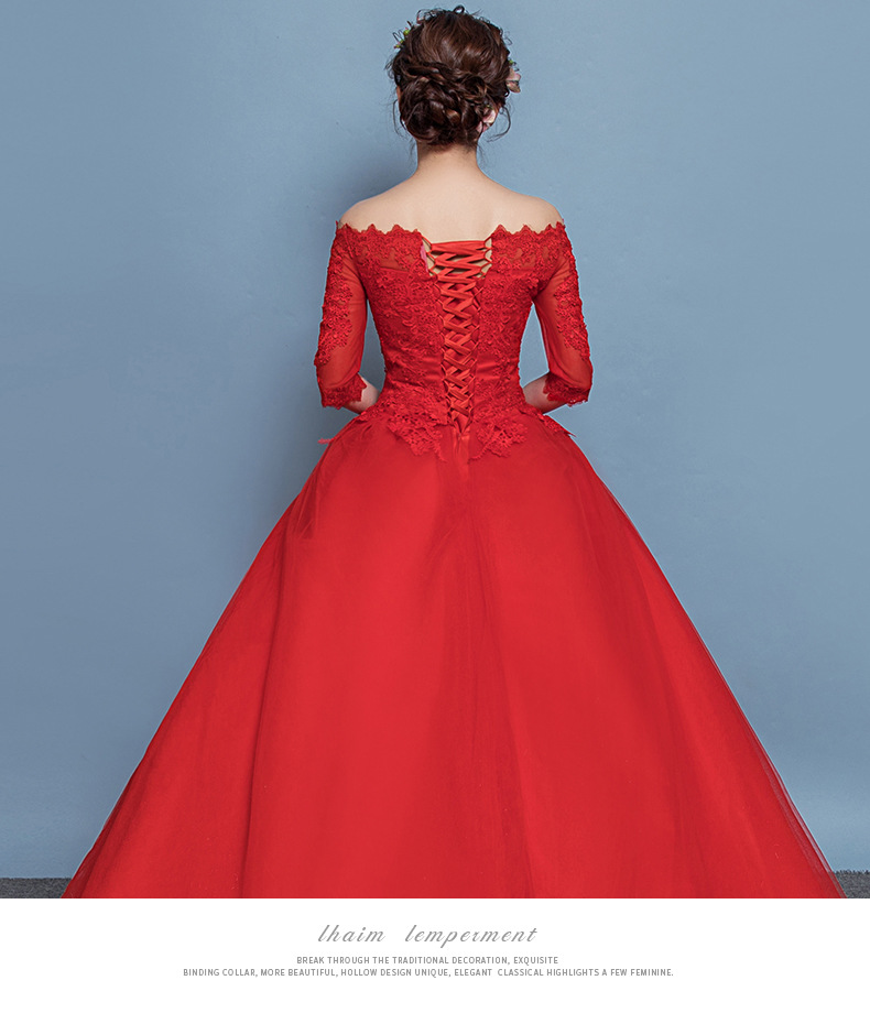women slash neck red wedding dress new bride wedding yarn large size thin maxi wedding dress
