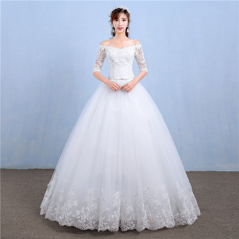 New fashion bridal wedding dress slash neck middle sleeve maxi wedding dress
