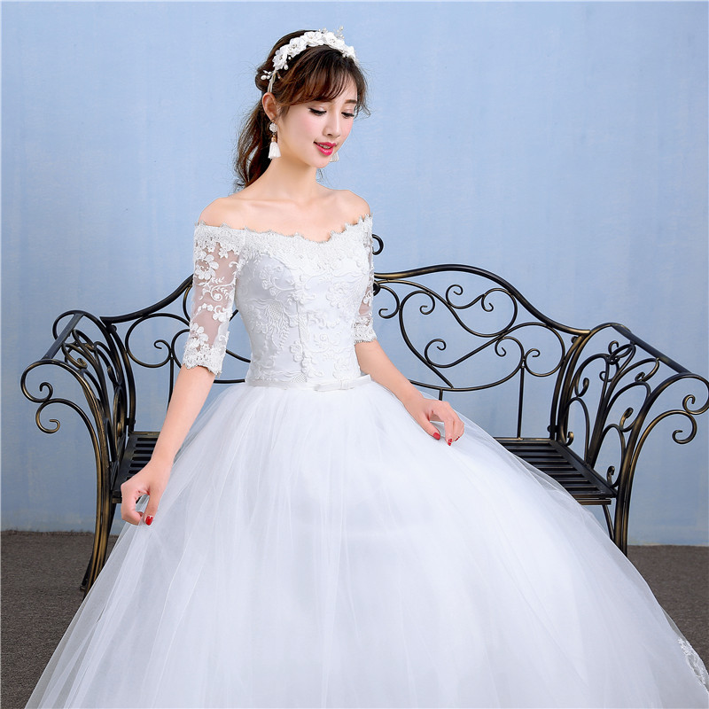 New fashion bridal wedding dress slash neck middle sleeve maxi wedding dress