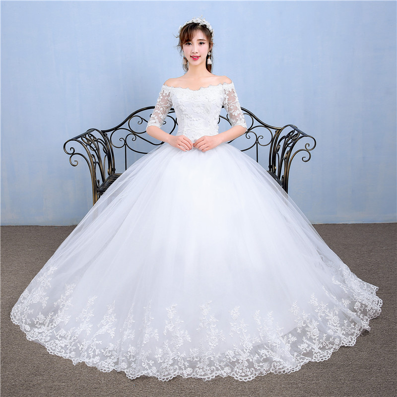 New fashion bridal wedding dress slash neck middle sleeve maxi wedding dress