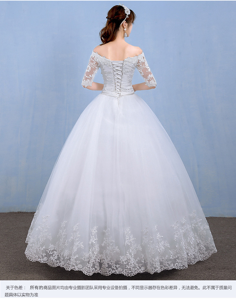 New fashion bridal wedding dress slash neck middle sleeve maxi wedding dress