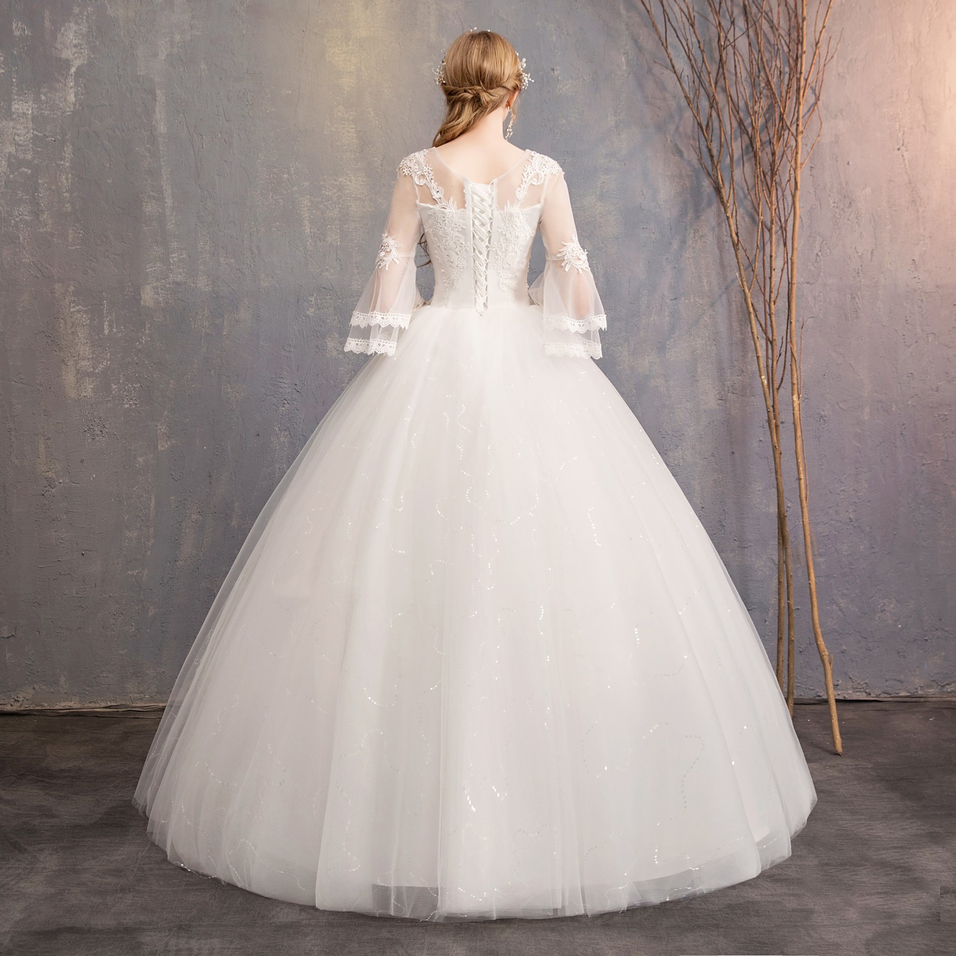Wedding dresses 2019 New style shoulder sleeves Korean-style bride O neck wedding dress