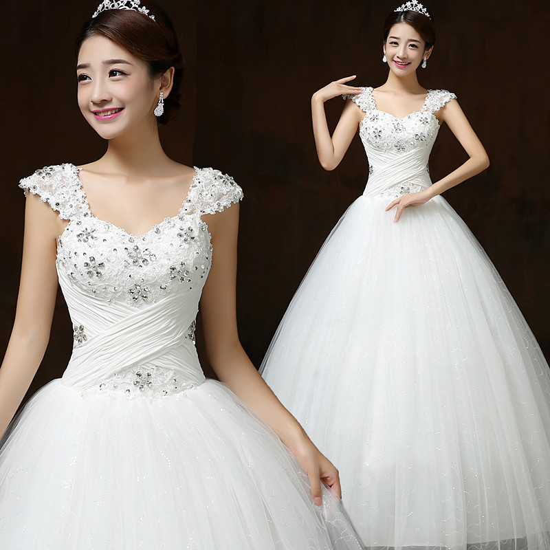 New Korean skinny v neck sleeveless shoulder one-word shoulder bride wedding dress