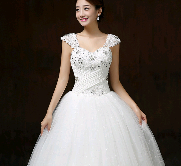 New Korean skinny v neck sleeveless shoulder one-word shoulder bride wedding dress