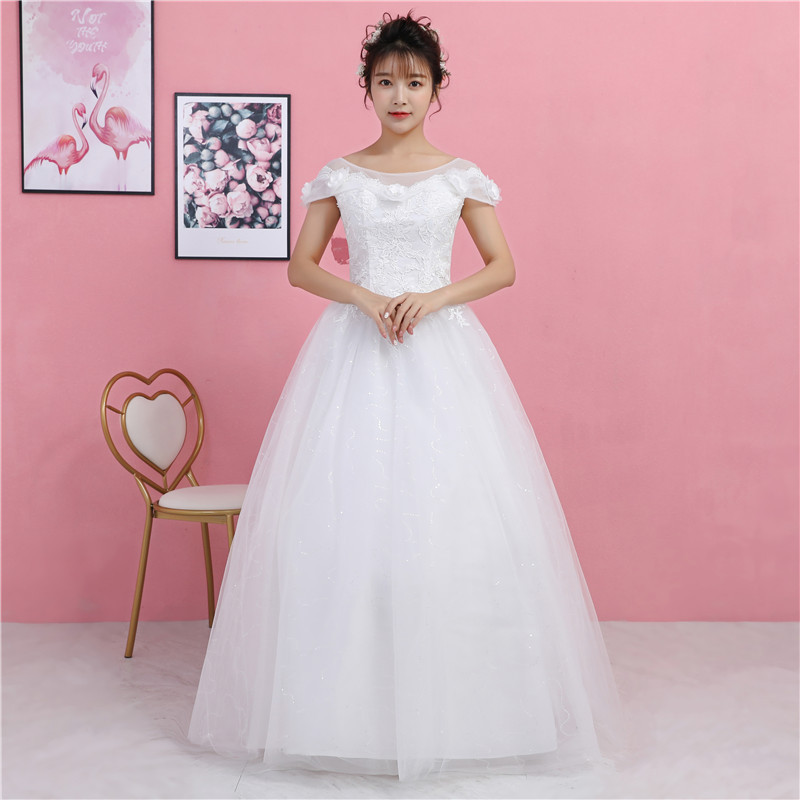 Wedding dress style wedding dress o neck gauze embroideredtrimmed wedding dress